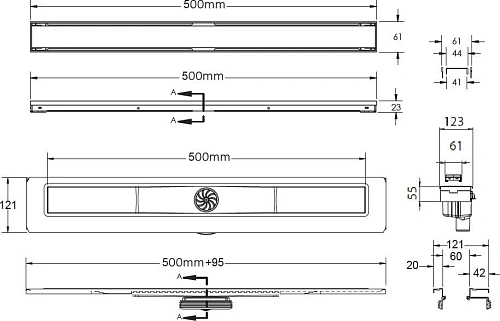 Душевой лоток BERGES В1 Antik 500, матовый хром, S-сифон D50/105 H50 вертикальный 090023 Душевой лоток BERGES В1 Antik 500, матовый хром, S-сифон D50/105 H50 вертикальный 090023