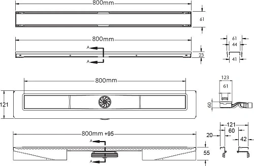 Душевой лоток BERGES В1 Antik 800, хром глянец, S-сифон D50 H60 боковой 091126 Душевой лоток BERGES В1 Antik 800, хром глянец, S-сифон D50 H60 боковой 091126
