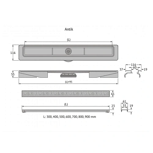 Душевой лоток BERGES В1 Antik 900, золото глянец, S-сифон D50 H60 боковой 092127 Душевой лоток BERGES В1 Antik 900, золото глянец, S-сифон D50 H60 боковой 092127