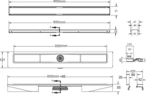 Душевой лоток BERGES В1 Antik 900, хром глянец, S-сифон D50 H60 боковой 091127 Душевой лоток BERGES В1 Antik 900, хром глянец, S-сифон D50 H60 боковой 091127