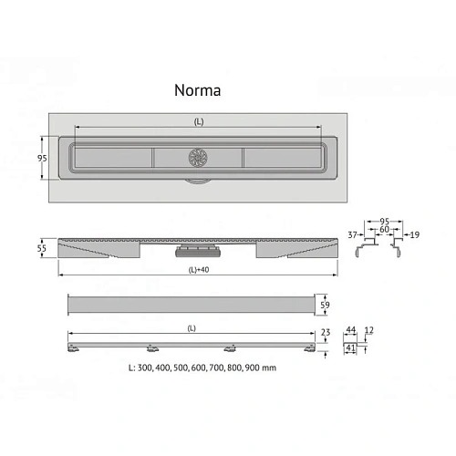 Душевой лоток BERGES напольный С1 Norma 700 нержавеющая сталь, матовый черный 095138 Душевой лоток BERGES напольный С1 Norma 700 нержавеющая сталь, матовый черный 095138