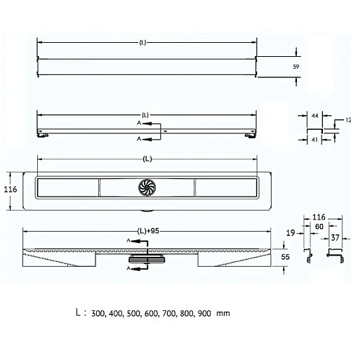 Душевой лоток BERGES С1 Norma 600 нержавеющая сталь, матовый черный, S-сифонD50/110 вертикальный 095037 Душевой лоток BERGES С1 Norma 600 нержавеющая сталь, матовый черный, S-сифонD50/110 вертикальный 095037