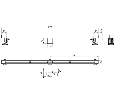 Душевой лоток Wonzon & Woghand 90 см, темный графит (WW-65409T-GM) Душевой лоток Wonzon & Woghand 90 см, темный графит (WW-65409T-GM)