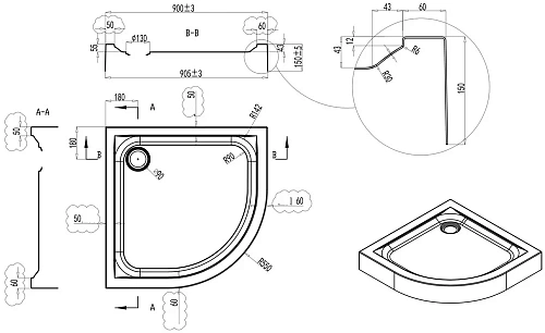 Душевой поддон AM.PM Like W80T-301-090W 90х90 см, с сифоном Душевой поддон AM.PM Like W80T-301-090W 90х90 см, с сифоном