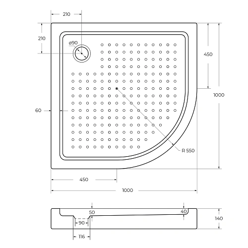 Душевой поддон CEZARES TRAY-A-R-100-550-15-W0 1000x1000 акрил, белый Душевой поддон CEZARES TRAY-A-R-100-550-15-W0 1000x1000 акрил, белый