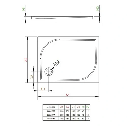 Душевой поддон Radaway Delos D900 4D97545-03 90x75 Душевой поддон Radaway Delos D900 4D97545-03 90x75