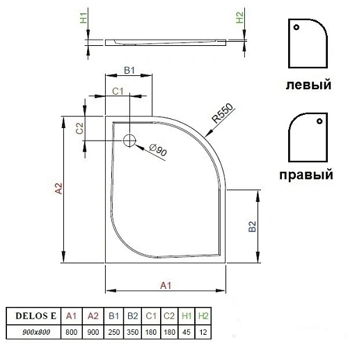 Душевой поддон Radaway Delos E SDE9080-01L 90x80 L Душевой поддон Radaway Delos E SDE9080-01L 90x80 L
