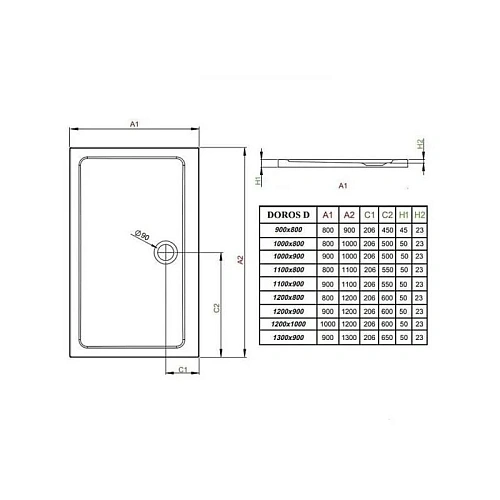 Душевой поддон Radaway Doros D SDRD1190-01 90x110 Душевой поддон Radaway Doros D SDRD1190-01 90x110