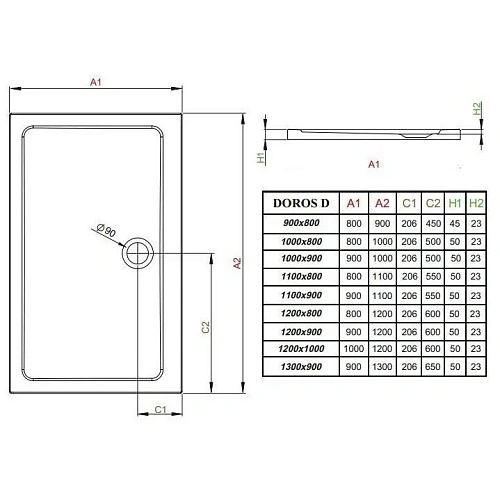 Душевой поддон Radaway Doros Plus D SDRPD9080-01 80x90 Душевой поддон Radaway Doros Plus D SDRPD9080-01 80x90