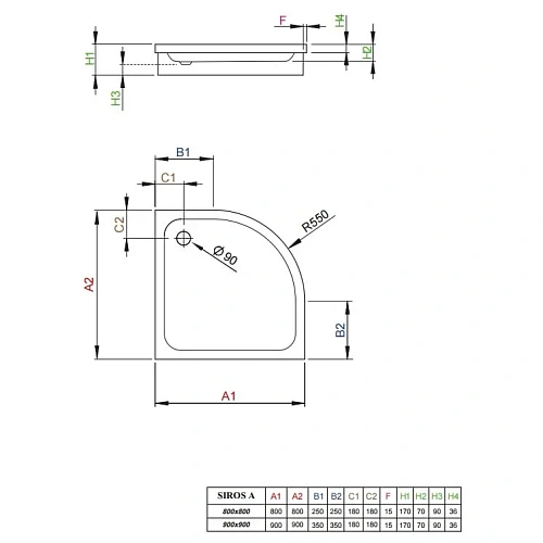 Душевой поддон Radaway Siros A900 SBA9917-1 90x90 Душевой поддон Radaway Siros A900 SBA9917-1 90x90