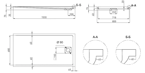 Душевой поддон Salini CAPRI 120211G 1500x800 S-Sense Душевой поддон Salini CAPRI 120211G 1500x800 S-Sense