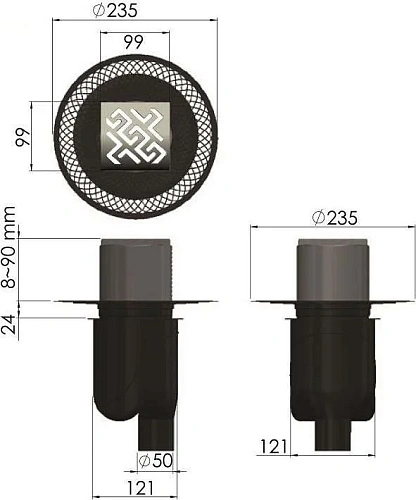 Душевой трап BERGES PLATZ Antik 100х100, бронза, S-сифон D50/105 H50 вертикальный 094060 Душевой трап BERGES PLATZ Antik 100х100, бронза, S-сифон D50/105 H50 вертикальный 094060