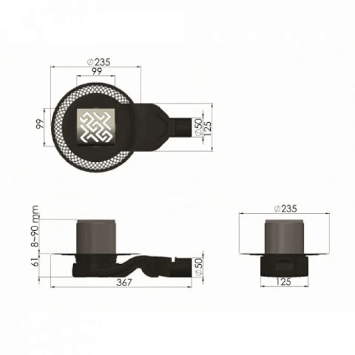 Душевой трап BERGES PLATZ Antik 100х100, золото глянец, S-сифон D50 H60 боковой 092160 Душевой трап BERGES PLATZ Antik 100х100, золото глянец, S-сифон D50 H60 боковой 092160