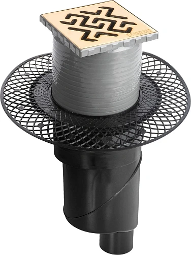 Душевой трап BERGES PLATZ Antik 150х150, золото глянец, S-сифон D50/105 H50 вертикальный 092061 Душевой трап BERGES PLATZ Antik 150х150, золото глянец, S-сифон D50/105 H50 вертикальный 092061