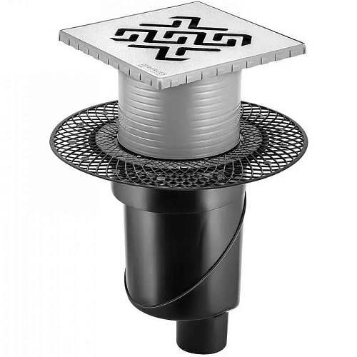 Душевой трап BERGES PLATZ Antik 150х150, матовый хром, S-сифон D50/105 H50 вертикальный 090061 Душевой трап BERGES PLATZ Antik 150х150, матовый хром, S-сифон D50/105 H50 вертикальный 090061