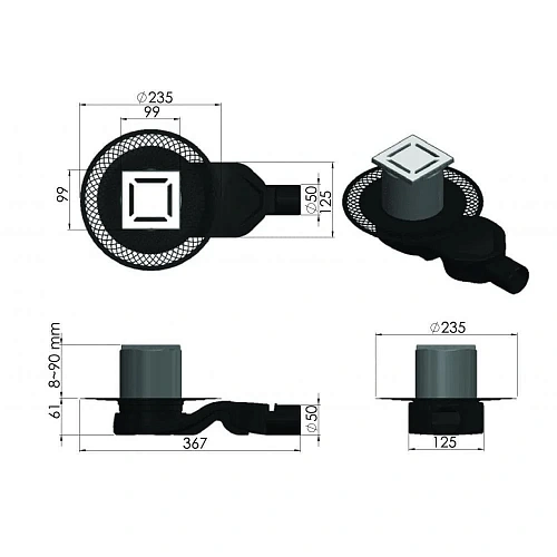 Душевой трап BERGES PLATZ Norma 100х100, золото глянец, S-сифон D50 H60 боковой 092158 Душевой трап BERGES PLATZ Norma 100х100, золото глянец, S-сифон D50 H60 боковой 092158