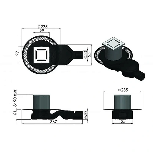 Душевой трап BERGES PLATZ Norma 100х100, хром глянец, S-сифон D50 H60 боковой 091158 Душевой трап BERGES PLATZ Norma 100х100, хром глянец, S-сифон D50 H60 боковой 091158