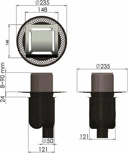 Душевой трап BERGES PLATZ Norma 150х150, хром глянец, S-сифон D50/105 H50 вертикальный 091059 Душевой трап BERGES PLATZ Norma 150х150, хром глянец, S-сифон D50/105 H50 вертикальный 091059