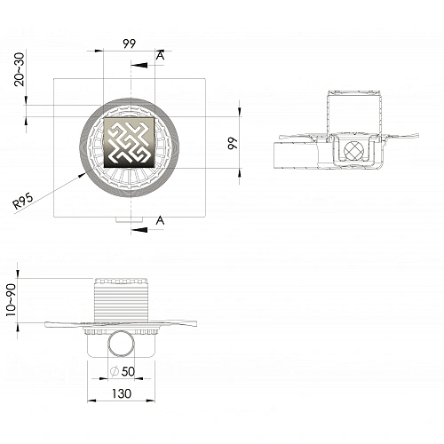 Душевой трап BERGES ZENTRUM Antik 100х100, бронза, выпуск D50 H65 боковой 094364 Душевой трап BERGES ZENTRUM Antik 100х100, бронза, выпуск D50 H65 боковой 094364