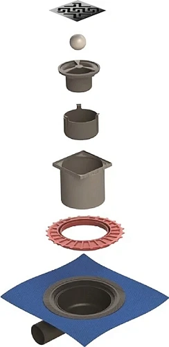 Душевой трап BERGES ZENTRUM Antik 100х100, хром глянец, выпуск D50 H65 боковой 091364 Душевой трап BERGES ZENTRUM Antik 100х100, хром глянец, выпуск D50 H65 боковой 091364