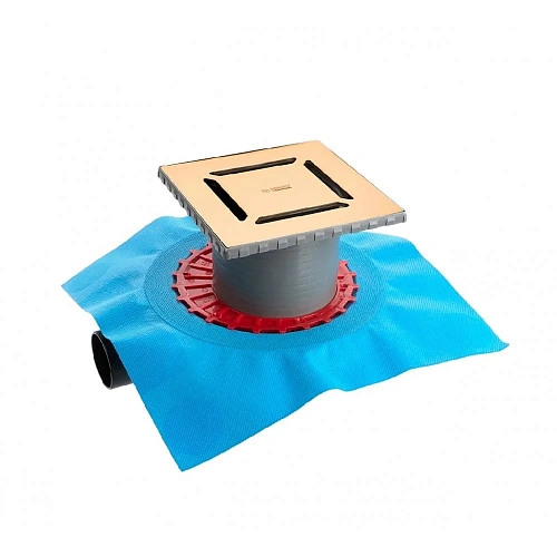 Душевой трап BERGES ZENTRUM Norma 150х150, золото глянец, выпуск D50 H65 боковой 092363 Душевой трап BERGES ZENTRUM Norma 150х150, золото глянец, выпуск D50 H65 боковой 092363