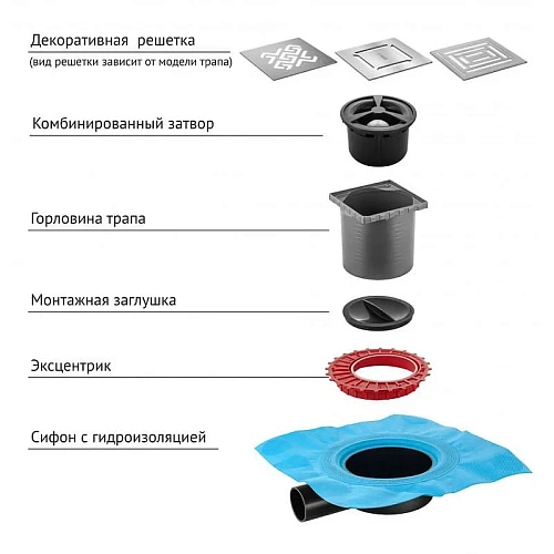 Душевой трап BERGES ZENTRUM Uno 150х150, матовый хром, выпуск D50 H65 боковой 090372 Душевой трап BERGES ZENTRUM Uno 150х150, матовый хром, выпуск D50 H65 боковой 090372