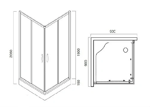 Душевой уголок Am.Pm Bliss L W53E-303-090MT Душевой уголок Am.Pm Bliss L W53E-303-090MT