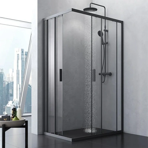 Душевой уголок AM.PM Gem S W93G-404-120280-BT S Twin Slide 120x80, профиль черный матовый, стекло прозрачное Душевой уголок AM.PM Gem S W93G-404-120280-BT S Twin Slide 120x80, профиль черный матовый, стекло прозрачное