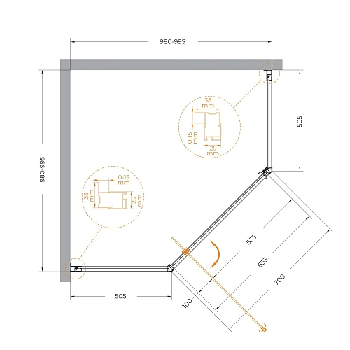 Душевой уголок CEZARES ECO-O-P-1-100-C-Cr стекло прозрачное, профиль хром Душевой уголок CEZARES ECO-O-P-1-100-C-Cr стекло прозрачное, профиль хром
