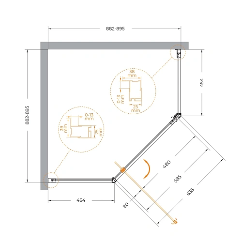 Душевой уголок CEZARES ECO-O-P-1-90-C-Cr стекло прозрачное, профиль хром Душевой уголок CEZARES ECO-O-P-1-90-C-Cr стекло прозрачное, профиль хром