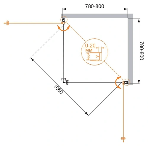 Душевой уголок CEZARES ELENA-W-A-2-80-C-Cr 80x80см стекло прозрачное, профиль хром Душевой уголок CEZARES ELENA-W-A-2-80-C-Cr 80x80см стекло прозрачное, профиль хром