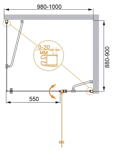 Душевой уголок CEZARES ELENA-W-AH-1-100/90-P-Cr-R 100x90см стекло рифленое, профиль хром Душевой уголок CEZARES ELENA-W-AH-1-100/90-P-Cr-R 100x90см стекло рифленое, профиль хром