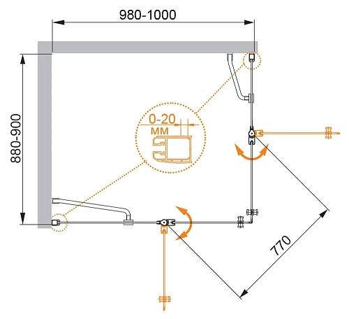 Душевой уголок CEZARES ELENA-W-AH-2-100/90-P-Cr-L 100x90см стекло рифленое, профиль хром Душевой уголок CEZARES ELENA-W-AH-2-100/90-P-Cr-L 100x90см стекло рифленое, профиль хром