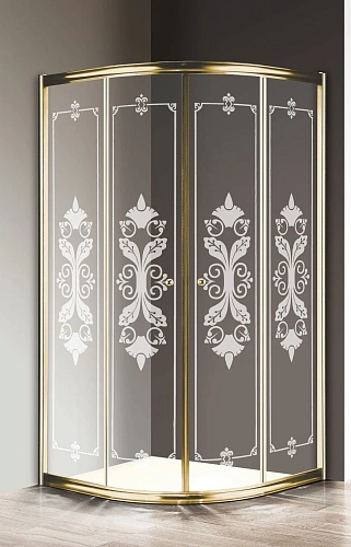 Душевой уголок CEZARES GIUBILEO-R-2-100-SCORREVOLE-CP-G 100x100см стекло с узором, профиль золото Душевой уголок CEZARES GIUBILEO-R-2-100-SCORREVOLE-CP-G 100x100см стекло с узором, профиль золото