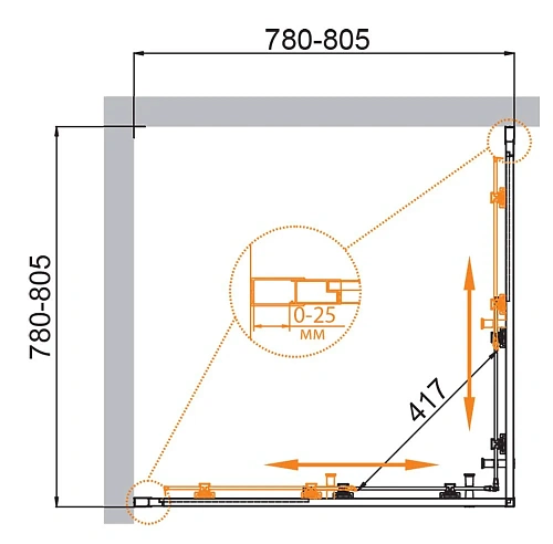 Душевой уголок CEZARES MOLVENO-A-2-80-C-Cr-IV 80x80см стекло прозрачное, профиль хром Душевой уголок CEZARES MOLVENO-A-2-80-C-Cr-IV 80x80см стекло прозрачное, профиль хром