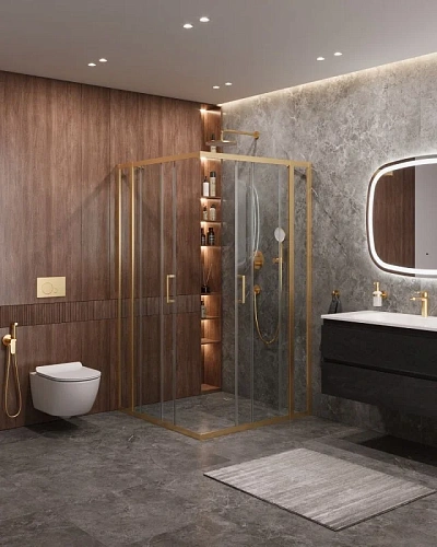 Душевой уголок CEZARES MOLVENO-A-22-90+30-C-BORO-IV цвет профиля брашированное золото стекло прозрачное 1200x1200 мм Душевой уголок CEZARES MOLVENO-A-22-90+30-C-BORO-IV цвет профиля брашированное золото стекло прозрачное 1200x1200 мм