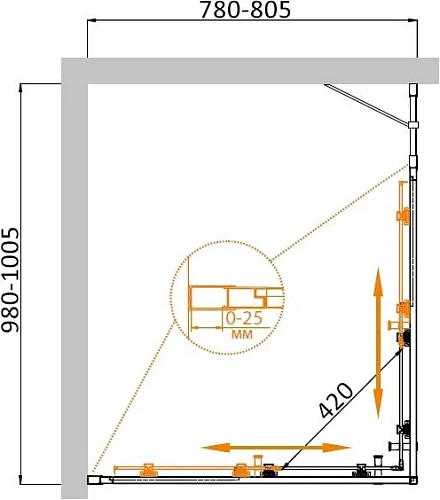 Душевой уголок CEZARES MOLVENO-AH-21-80+20-C-Cr-IV 100x80см стекло прозрачное, профиль хром Душевой уголок CEZARES MOLVENO-AH-21-80+20-C-Cr-IV 100x80см стекло прозрачное, профиль хром