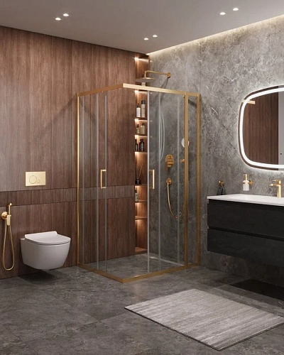 Душевой уголок CEZARES MOLVENO-AH-21-90+20-C-BORO-IV цвет профиля брашированное золото стекло прозрачное 1100x900 мм Душевой уголок CEZARES MOLVENO-AH-21-90+20-C-BORO-IV цвет профиля брашированное золото стекло прозрачное 1100x900 мм