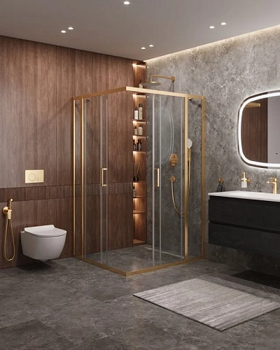 Душевой уголок CEZARES MOLVENO-AH-22-120/110-C-BORO-IV цвет профиля брашированное золото стекло прозрачное 1200x1100 мм Душевой уголок CEZARES MOLVENO-AH-22-120/110-C-BORO-IV цвет профиля брашированное золото стекло прозрачное 1200x1100 мм