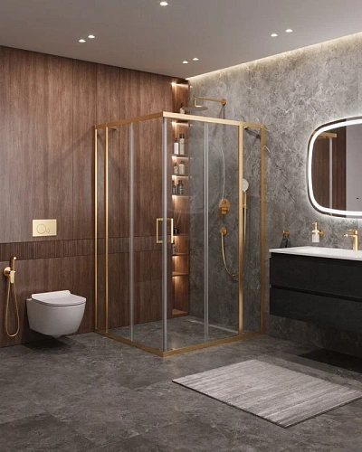 Душевой уголок CEZARES MOLVENO-AH-22-120/110-C-BORO-IV цвет профиля брашированное золото стекло прозрачное 1200x1100 мм Душевой уголок CEZARES MOLVENO-AH-22-120/110-C-BORO-IV цвет профиля брашированное золото стекло прозрачное 1200x1100 мм