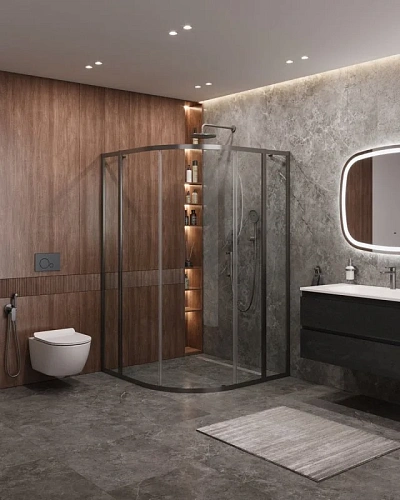 Душевой уголок CEZARES MOLVENO-R-11-90+20-C-GM-IV цвет профиля оружейная сталь стекло прозрачное 1100x1100 мм Душевой уголок CEZARES MOLVENO-R-11-90+20-C-GM-IV цвет профиля оружейная сталь стекло прозрачное 1100x1100 мм