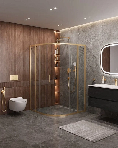 Душевой уголок CEZARES MOLVENO-R-11-90+30-C-BORO-IV цвет профиля брашированное золото стекло прозрачное 1200x1200 мм Душевой уголок CEZARES MOLVENO-R-11-90+30-C-BORO-IV цвет профиля брашированное золото стекло прозрачное 1200x1200 мм