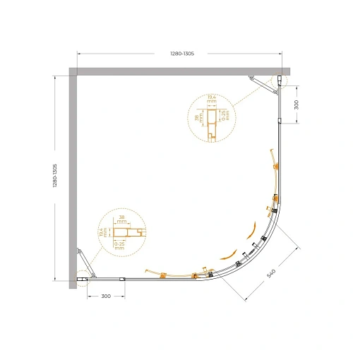 Душевой уголок CEZARES MOLVENO-R-22-100+30-P-Cr 130x130см стекло рифленое, профиль хром Душевой уголок CEZARES MOLVENO-R-22-100+30-P-Cr 130x130см стекло рифленое, профиль хром