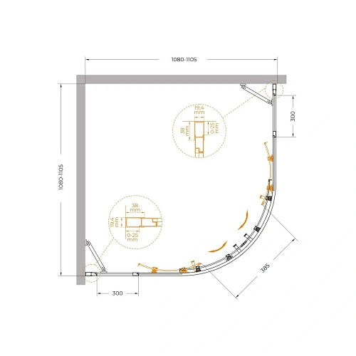 Душевой уголок CEZARES MOLVENO-R-22-80+30-P-Cr 110x110см стекло рифленое, профиль хром Душевой уголок CEZARES MOLVENO-R-22-80+30-P-Cr 110x110см стекло рифленое, профиль хром