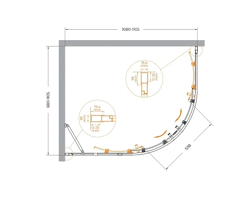 Душевой уголок CEZARES MOLVENO-RH-2-110/90-C-BORO-IV цвет профиля брашированное золото стекло прозрачное 1100x900 мм Душевой уголок CEZARES MOLVENO-RH-2-110/90-C-BORO-IV цвет профиля брашированное золото стекло прозрачное 1100x900 мм