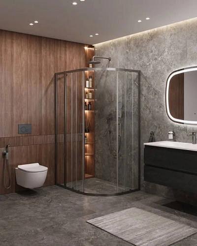 Душевой уголок CEZARES MOLVENO-RH-2-110/90-C-GM-IV цвет профиля оружейная сталь стекло прозрачное 1100x900 мм Душевой уголок CEZARES MOLVENO-RH-2-110/90-C-GM-IV цвет профиля оружейная сталь стекло прозрачное 1100x900 мм