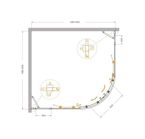 Душевой уголок CEZARES MOLVENO-RH-22-130/120-C-GM-IV цвет профиля оружейная сталь стекло прозрачное 1300x1200 мм Душевой уголок CEZARES MOLVENO-RH-22-130/120-C-GM-IV цвет профиля оружейная сталь стекло прозрачное 1300x1200 мм