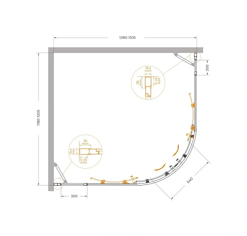 Душевой уголок CEZARES MOLVENO-RH-22-130/120-P-Cr 130x120см стекло рифленое, профиль хром Душевой уголок CEZARES MOLVENO-RH-22-130/120-P-Cr 130x120см стекло рифленое, профиль хром