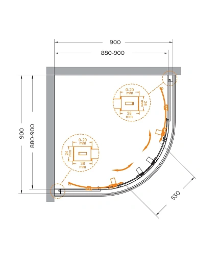 Душевой уголок CEZARES RELAX-304-R-2-90-C-BORO 90x90см стекло прозрачное, профиль брашированное золото Душевой уголок CEZARES RELAX-304-R-2-90-C-BORO 90x90см стекло прозрачное, профиль брашированное золото