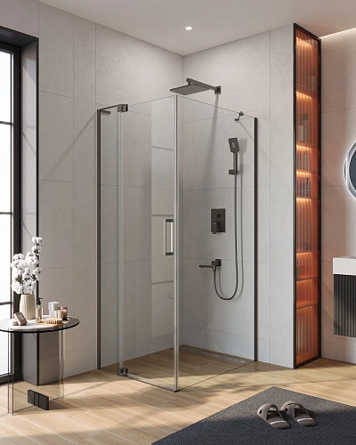 Душевой уголок CEZARES SLIDER-AH-1-90-80/90-C-GM 80-90x90см стекло прозрачное, профиль оружейная сталь Душевой уголок CEZARES SLIDER-AH-1-90-80/90-C-GM 80-90x90см стекло прозрачное, профиль оружейная сталь